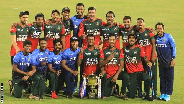 Bangladesh with the T20 series trophy