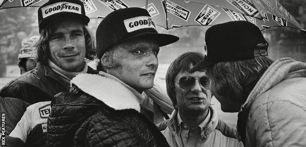 James Hunt, Niki Lauda, Bernie Ecclestone and Ronnie Peterson