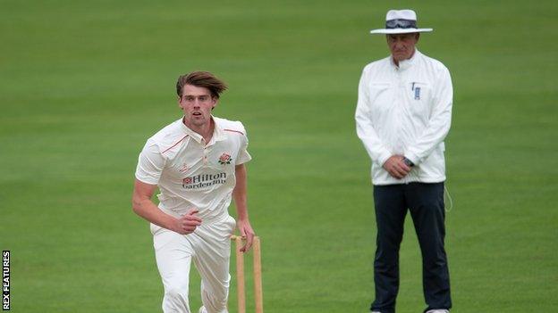 George Burrows bowling for Lancashire in the 2020 Bob Willis Trophy