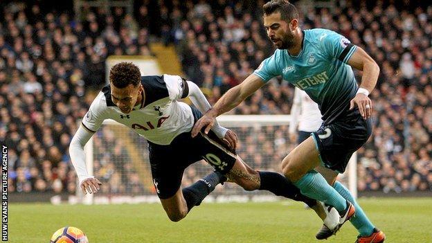 Jordi Amat in action against Spurs' Dele Alli