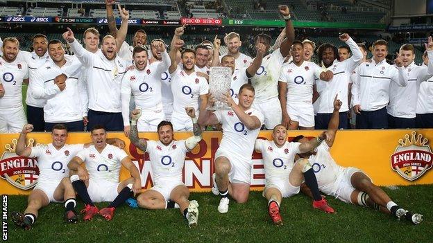 England celebrate series victory in Australia