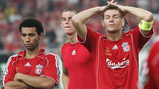 Jermaine Pennant (left) after the Champions League final defeat in 2007