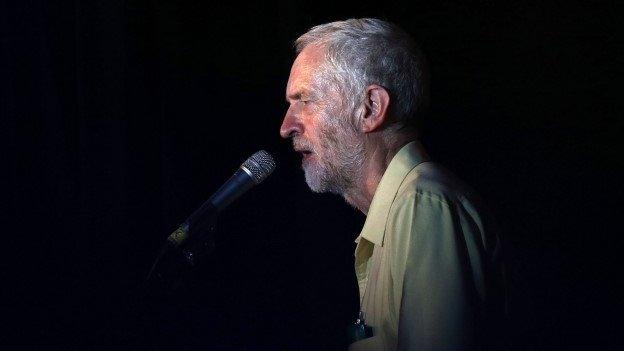 Jeremy Corbyn speaking at a campaign event on Tuesday