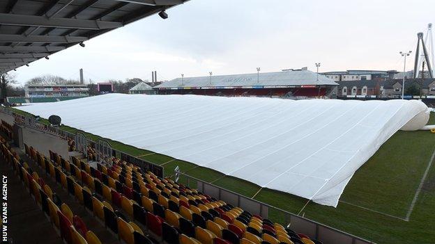 The pitch cover is inflated at Rodney Parade