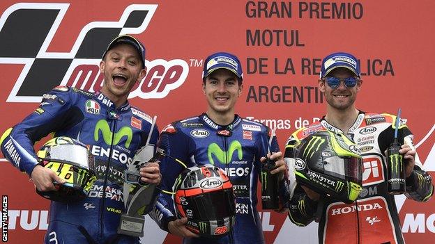 Valentino Rossi, Maverick Vinales and Cal Crutchlow