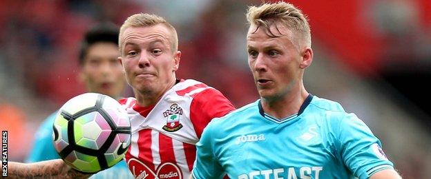 Southampton's Jordy Clasie and Swansea City's Stephen Kingsley