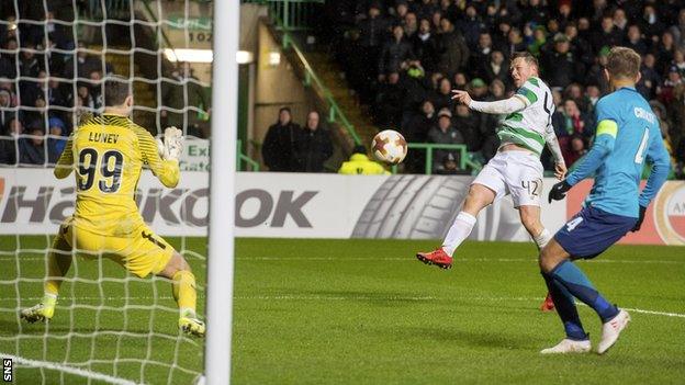 Celtic midfielder Callum McGregor scores against Zenit