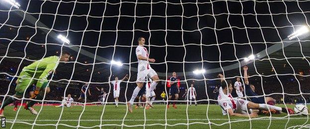 Robert Lewandowski scores for Poland against Scotland