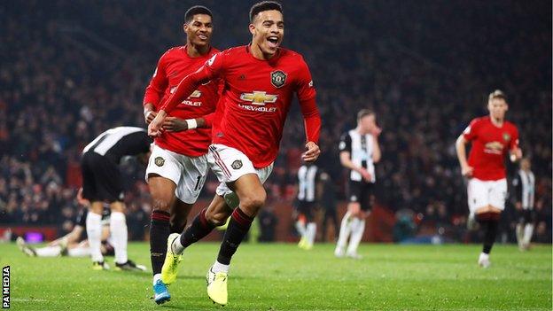 Mason Greenwood celebrates scoring for Manchester United against Newcastle United