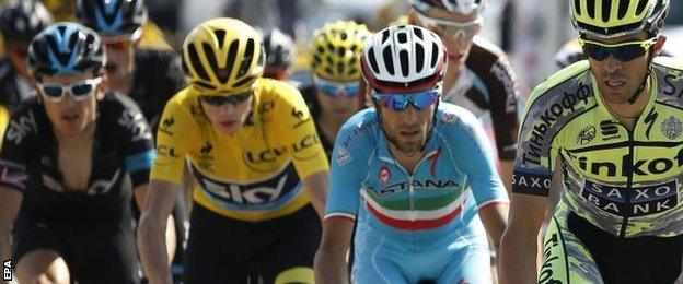 (l-r) Geraint Thomas, Chris Froome, Vincenzo Nibali and Alberto Contador