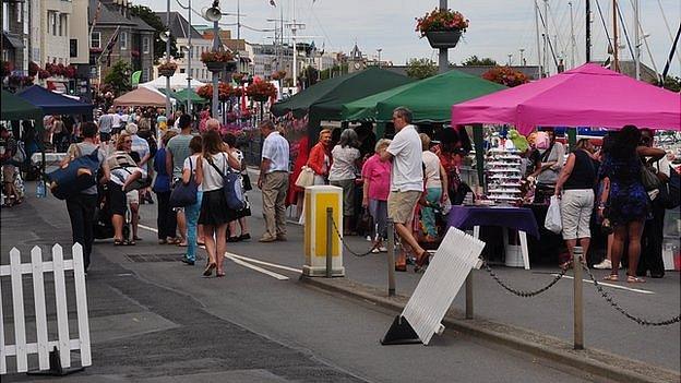 Stalls on Guernsey's Quay for a Seafront Sunday event