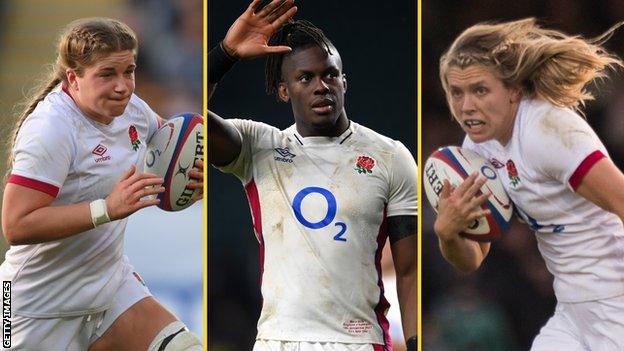 Poppy Cleall (left), Maro Itoje (centre) and Zoe Aldcroft