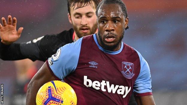 Michail Antonio in action for West Ham against Liverpool