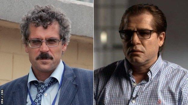 Former Russian anti-doping official Grigory Rodchenkov before and after applying a disguise