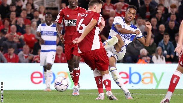 Chris Willock scores QPR's third goal at Middlesbrough