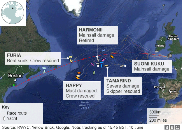 Map of yacht rescue