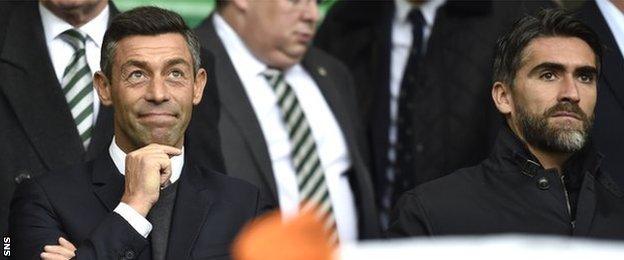 Pedro Caixinha and agent Pedro Mendes at Celtic Park on Sunday