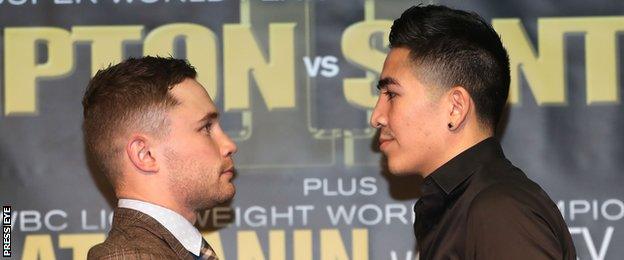 Carl Frampton and Leo Santz Cruz in Belfast on Tuesday