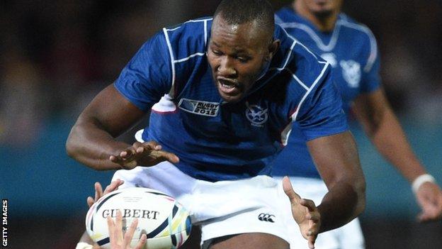 Tjiuee Uanivi for Namibia against Georgia at the 2015 Rugby World Cup