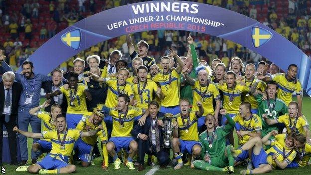 Sweden celebrate their European Under-21 Championship final win