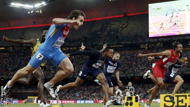 Sergey Shubenkov wins gold in 110m hurdles at the 2015 World Championships in Beijing