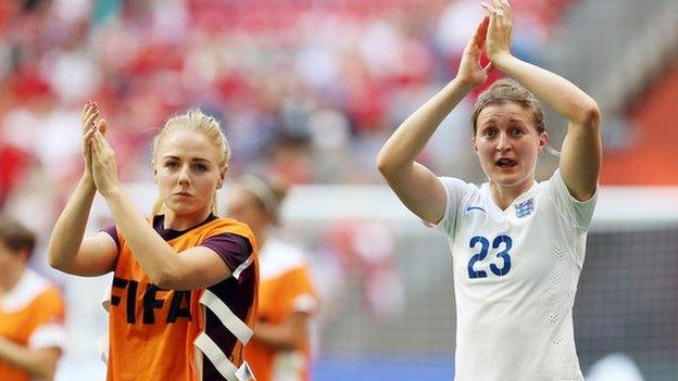 England and Notts County Ladies team-mates Alex Greenwood (l) and Ellen White