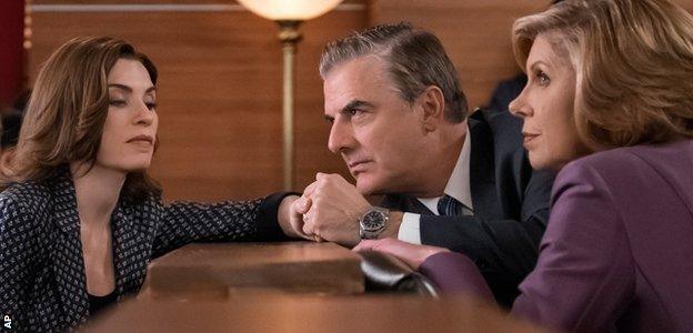 Julianne Margulies, Chris Noth and Christine Baranski in a scene from The Good Wife TV series