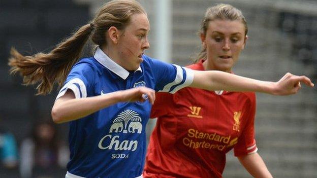 Zoe Tynan, left, in action for Everton during her time at the club's Centre of Excellence