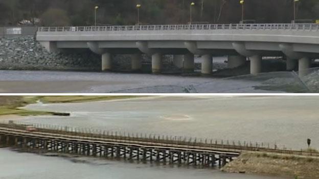 New and old Pont Briwet road bridges