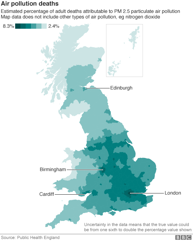 Air pollution deaths map