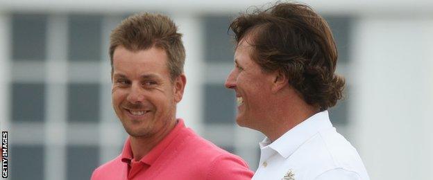 Henrik Stenson (left) and Phil Mickelson at the 2013 Open at Muirfield