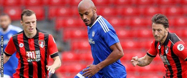 Frederic Gounongbe in action for Cardiff against AFC Bournemouth