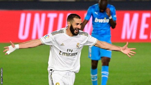 Karim Benzema celebrates scoring