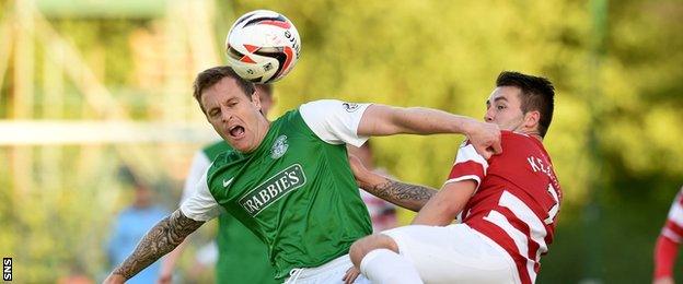 James Keatings (right) in action for Hamilton against Hibs