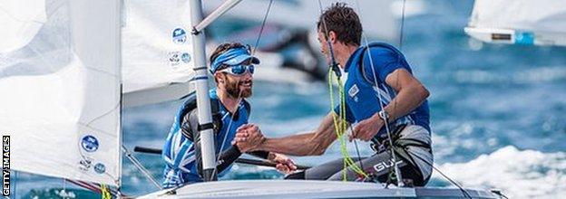 Luke Patience, left, and his colleagues are getting plenty of sailing practice despite being in lockdown