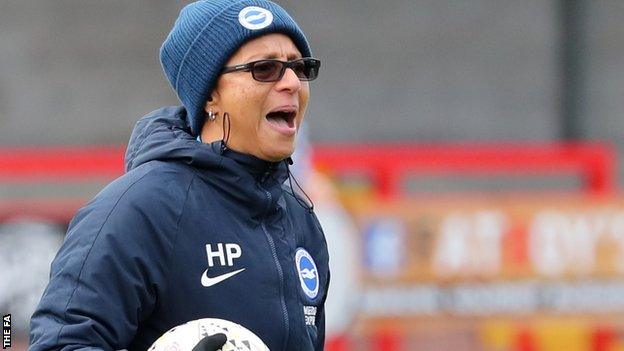 Hope Powell coaches the Brighton players