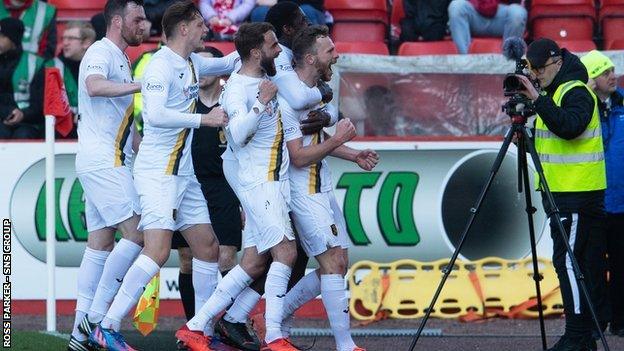 Livingston celebrate Nicky Devlin's opening goal