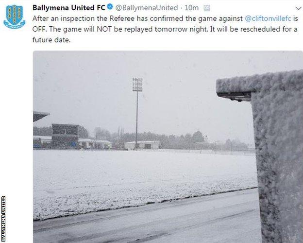 The semi-final at Ballymena was postponed following a pitch inspection at 12:30 GMT