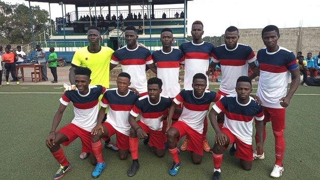 Gulf FC players line up before a game