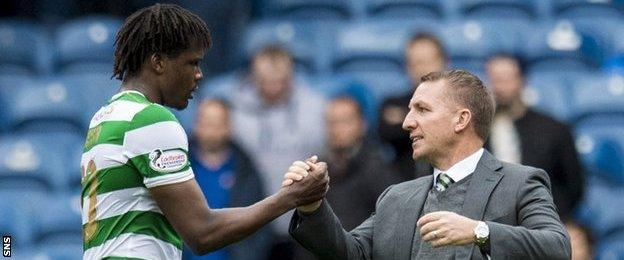 Celtic defender Dedryck Boyata and manager Brendan Rodgers