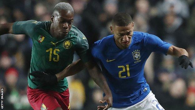 Jeando Fuchs earned the first of his two Cameroon caps against Brazil in November 2018