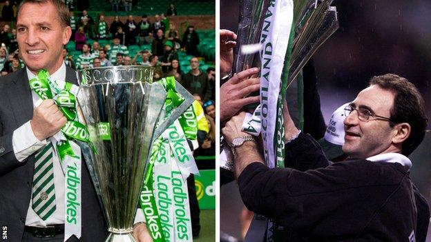 Brendan Rodgers and Martin O'Neill won the treble in their debut seasons