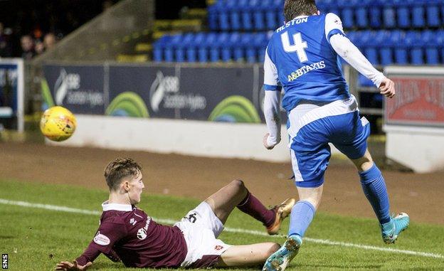 Hearts midfielder Harry Cochrane is sent off for a challenge on St Johnstone's Blair Alston