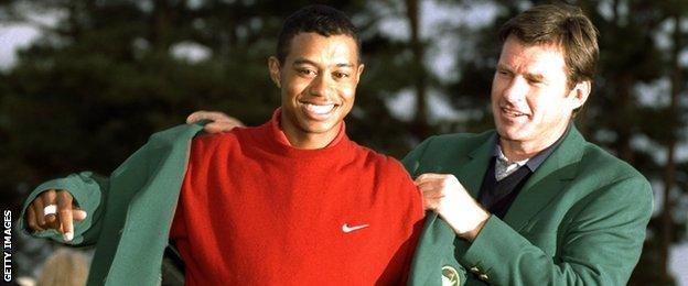 Tiger Woods and Nick Faldo