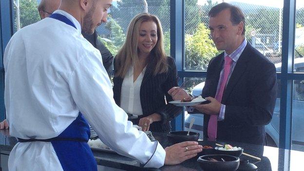 Alun Cairns samples the Oriental fare at Deeside-based KK Foods