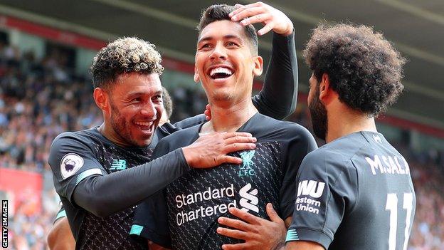 Roberto Firmino celebrates scoring for Liverpool