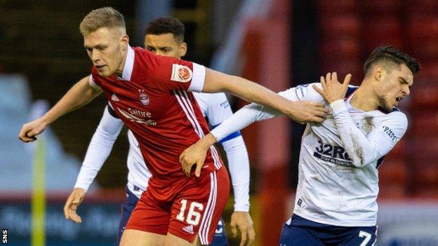 Aberdeen striker Sam Cosgrove in action against Rangers