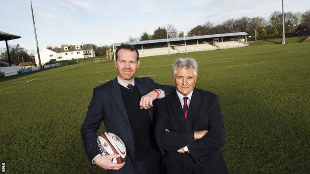 Edinburgh managing director Jonny Petrie, left, and SRU chairman Andy Irvine at Myreside