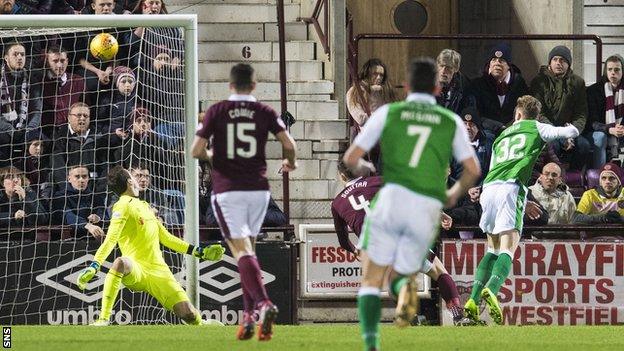 Oli Shaw watches his shot cross the line via the underside of the bar