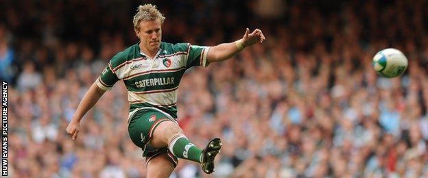Jordan Crane kicks the winning penalty for Leicester against Cardiff Blues